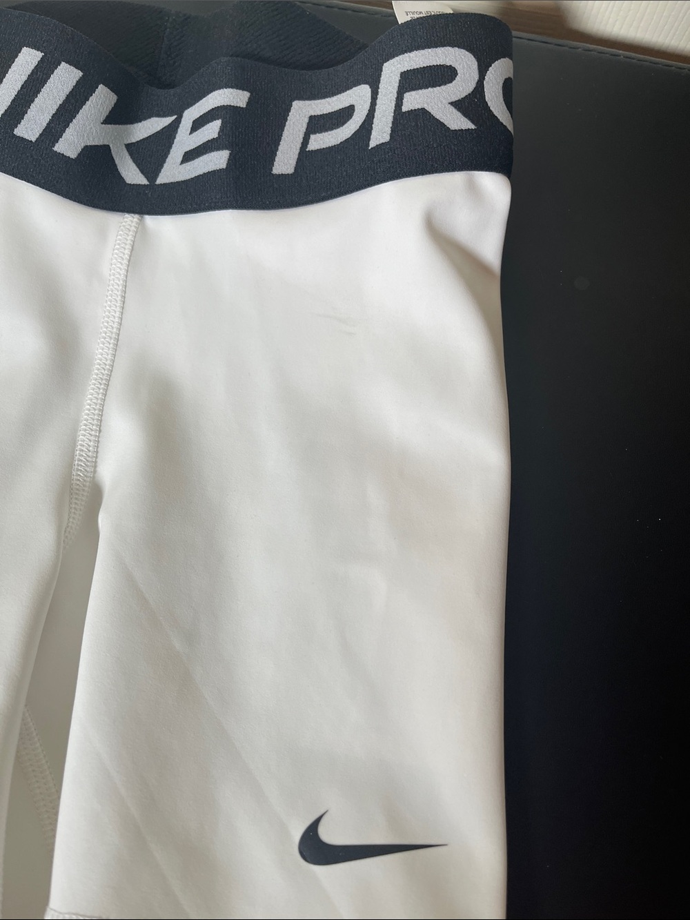 Nike White Bike Shorts with Black Nike Pro Waistband - Picture 6 of 10